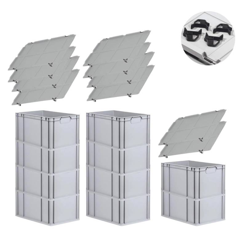 PROREGAL Spar Set 10x Eurobox Nextgen Economy Mit Auflagedeckel & 4x Schiebeschnappverschlüsse Schwarz Griffe Geschlossen HxBxT 32 x 40 x 60 cm von PROREGAL