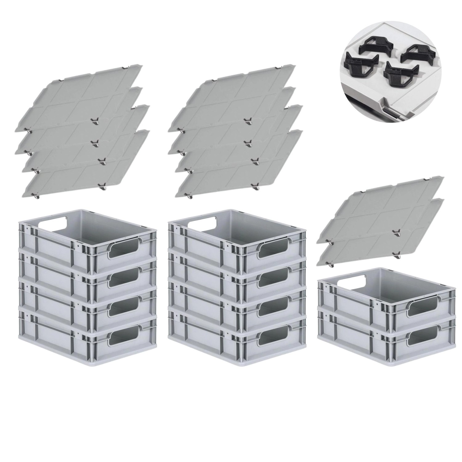 PROREGAL Spar Set 10x Eurobox Nextgen Economy Mit Auflagedeckel & 4x Schiebeschnappverschlüsse Schwarz Griffe Offen HxBxT 12 x 30 x 40 cm 11 Liter PROREGAL Spar Set 10x Eurobox Nextgen Economy Mit Auflagedeckel & 4x Schiebeschnappverschlüsse Schwarz Griffe Offen HxBxT 12 x 30 x 40 cm 11 Liter von PROREGAL