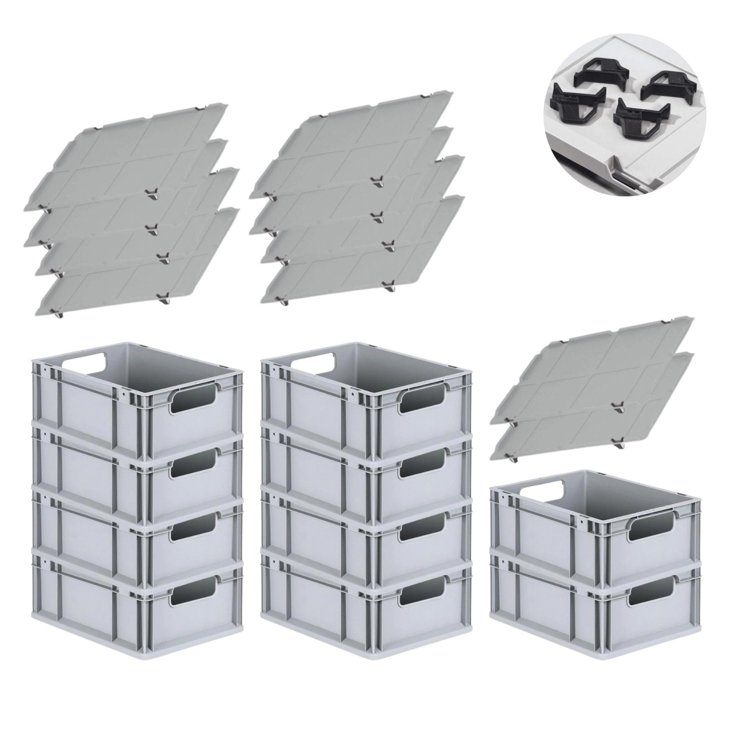 PROREGAL Spar Set 10x Eurobox Nextgen Economy Mit Auflagedeckel & 4x Schiebeschnappverschlüsse Schwarz Griffe Offen HxBxT 17 x 30 x 40 cm 16 Liter PROREGAL Spar Set 10x Eurobox Nextgen Economy Mit Auflagedeckel & 4x Schiebeschnappverschlüsse Schwarz Griffe Offen HxBxT 17 x 30 x 40 cm 16 Liter von PROREGAL