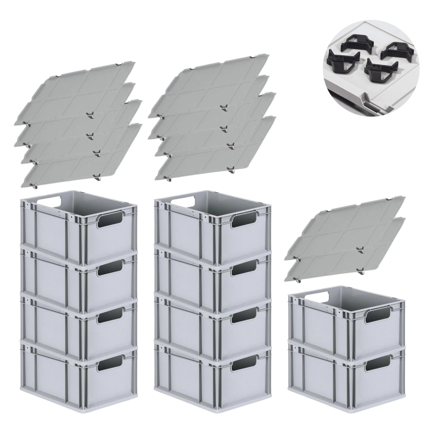 PROREGAL Spar Set 10x Eurobox Nextgen Economy Mit Auflagedeckel & 4x Schiebeschnappverschlüsse Schwarz Griffe Offen HxBxT 22 x 30 x 40 cm 20 Liter PROREGAL Spar Set 10x Eurobox Nextgen Economy Mit Auflagedeckel & 4x Schiebeschnappverschlüsse Schwarz Griffe Offen HxBxT 22 x 30 x 40 cm 20 Liter von PROREGAL