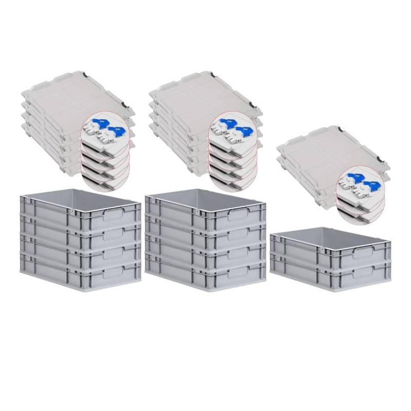 PROREGAL Spar Set 10x Eurobox Nextgen Economy Mit Scharnierdeckel & Blauen Schiebeschnappverschlüsse Griffe Geschlossen HxBxT 12 x 40 x 60 cm 23 Liter von PROREGAL