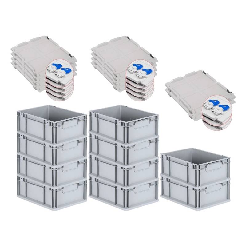 PROREGAL Spar Set 10x Eurobox Nextgen Economy Mit Scharnierdeckel & Blauen Schiebeschnappverschlüsse Griffe Geschlossen HxBxT 17 x 30 x 40 cm 16 Liter von PROREGAL