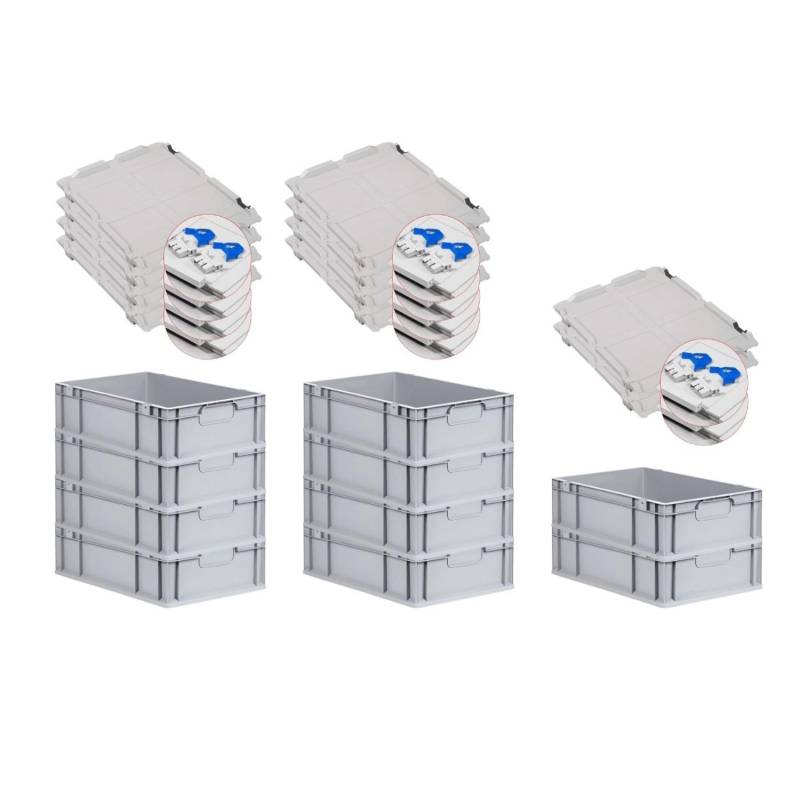 PROREGAL Spar Set 10x Eurobox Nextgen Economy Mit Scharnierdeckel & Blauen Schiebeschnappverschlüsse Griffe Geschlossen HxBxT 17 x 40 x 60 cm 34 Liter von PROREGAL