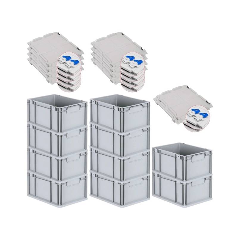 PROREGAL Spar Set 10x Eurobox Nextgen Economy Mit Scharnierdeckel & Blauen Schiebeschnappverschlüsse Griffe Geschlossen HxBxT 22 x 30 x 40 cm 20 Liter von PROREGAL