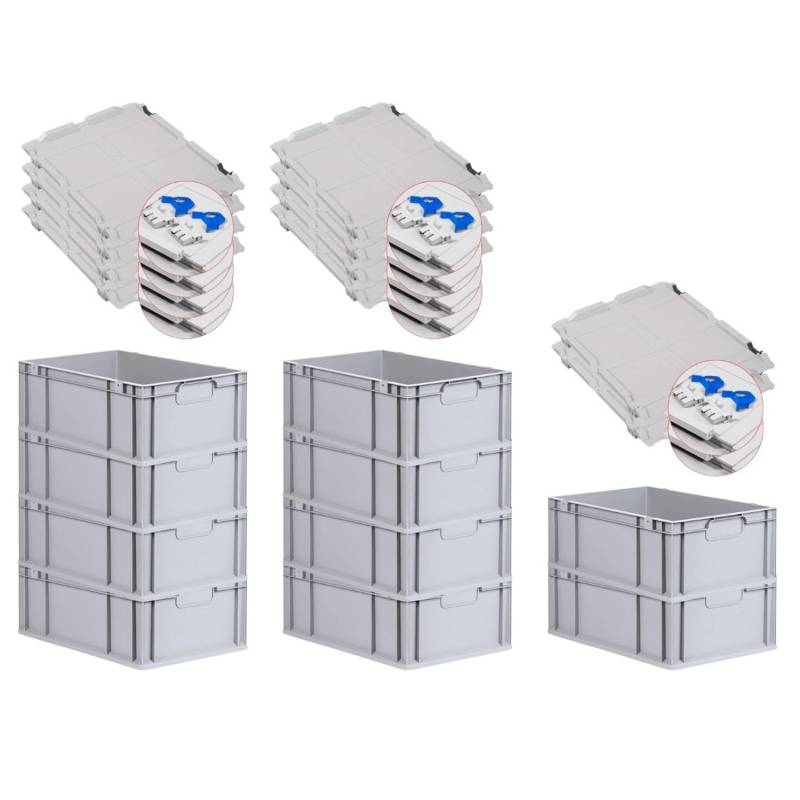 PROREGAL Spar Set 10x Eurobox Nextgen Economy Mit Scharnierdeckel & Blauen Schiebeschnappverschlüsse Griffe Geschlossen HxBxT 22 x 40 x 60 cm 44 Liter von PROREGAL