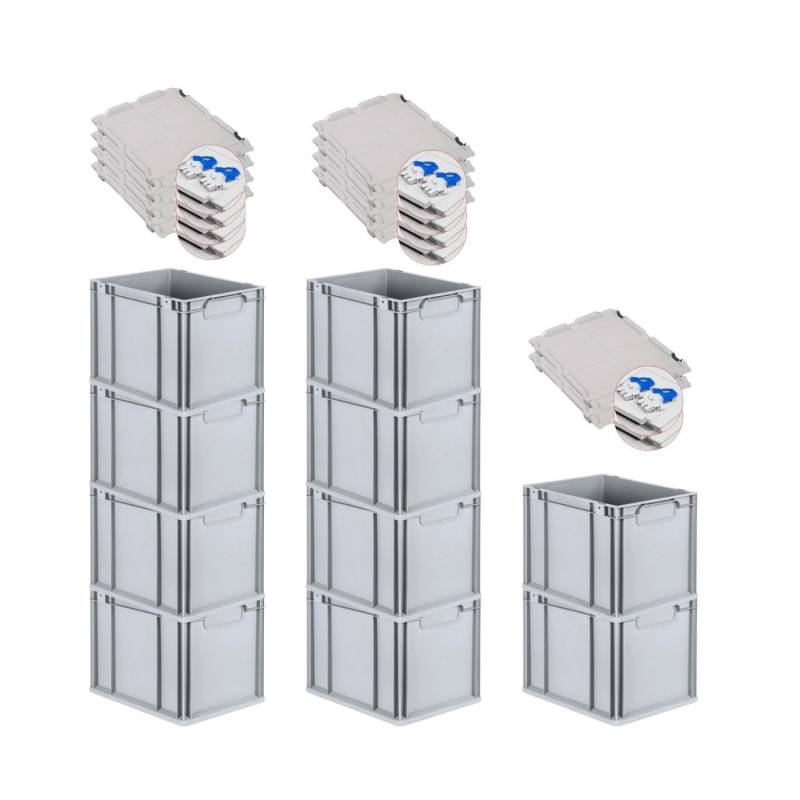 PROREGAL Spar Set 10x Eurobox Nextgen Economy Mit Scharnierdeckel & Blauen Schiebeschnappverschlüsse Griffe Geschlossen HxBxT 32 x 30 x 40 cm 30 Liter von PROREGAL