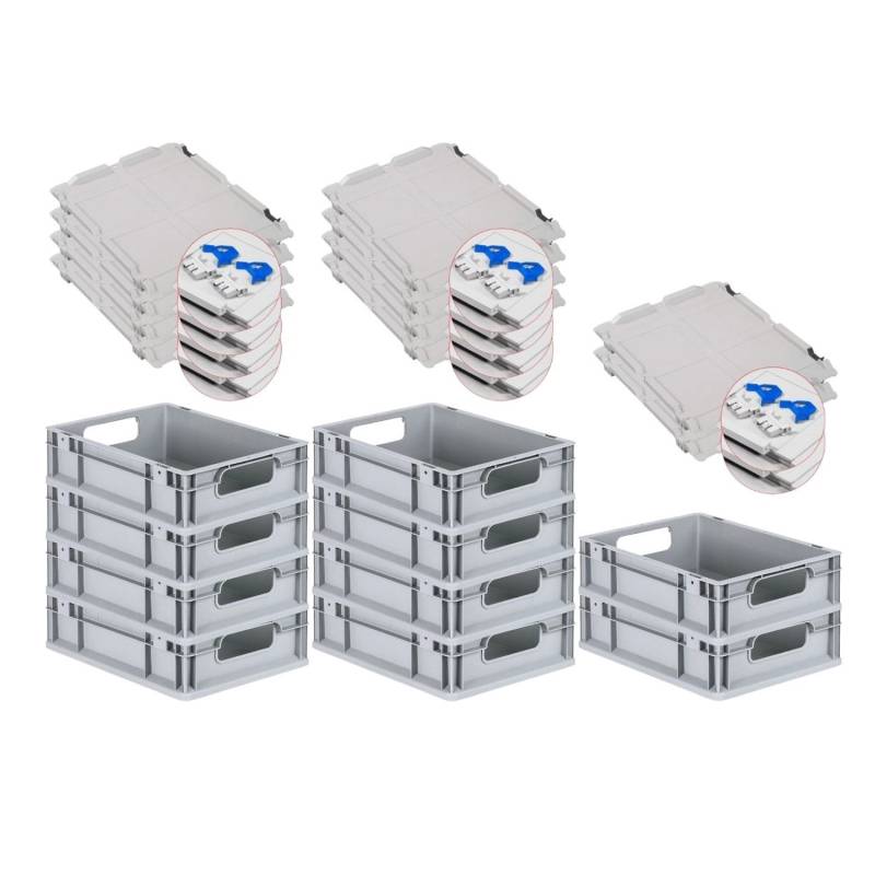 PROREGAL Spar Set 10x Eurobox Nextgen Economy Mit Scharnierdeckel & Blauen Schiebeschnappverschlüssen Griffe Offen HxBxT 12 x 30 x 40 cm 11 Liter von PROREGAL