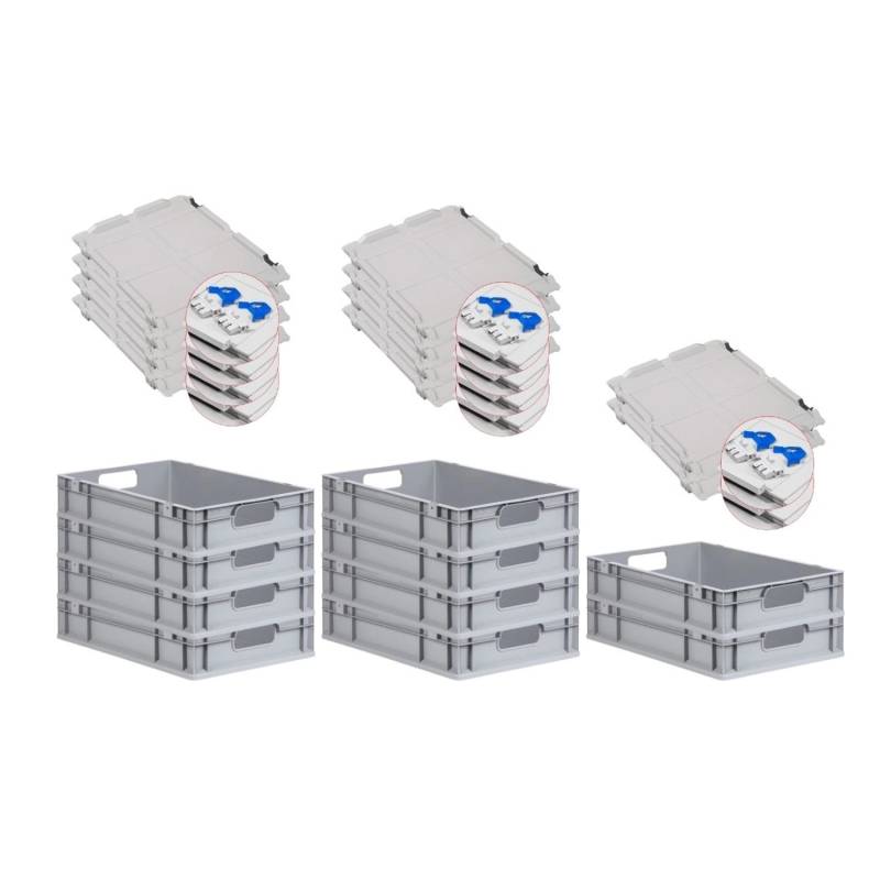PROREGAL Spar Set 10x Eurobox Nextgen Economy Mit Scharnierdeckel & Blauen Schiebeschnappverschlüssen Griffe Offen HxBxT 12 x 40 x 60 cm 23 Liter von PROREGAL