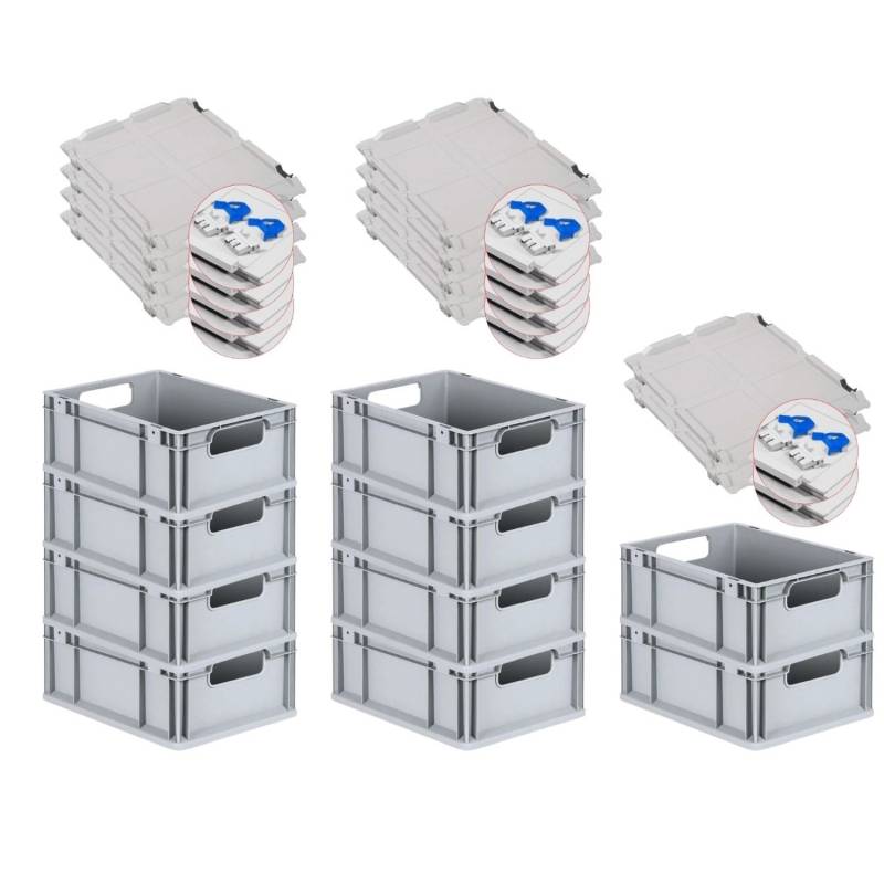 PROREGAL Spar Set 10x Eurobox Nextgen Economy Mit Scharnierdeckel & Blauen Schiebeschnappverschlüssen Griffe Offen HxBxT 17 x 30 x 40 cm 16 Liter von PROREGAL