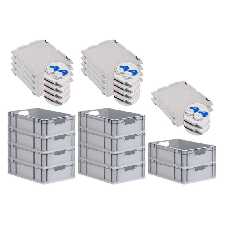 PROREGAL Spar Set 10x Eurobox Nextgen Economy Mit Scharnierdeckel & Blauen Schiebeschnappverschlüssen Griffe Offen HxBxT 17 x 40 x 60 cm 34 Liter von PROREGAL