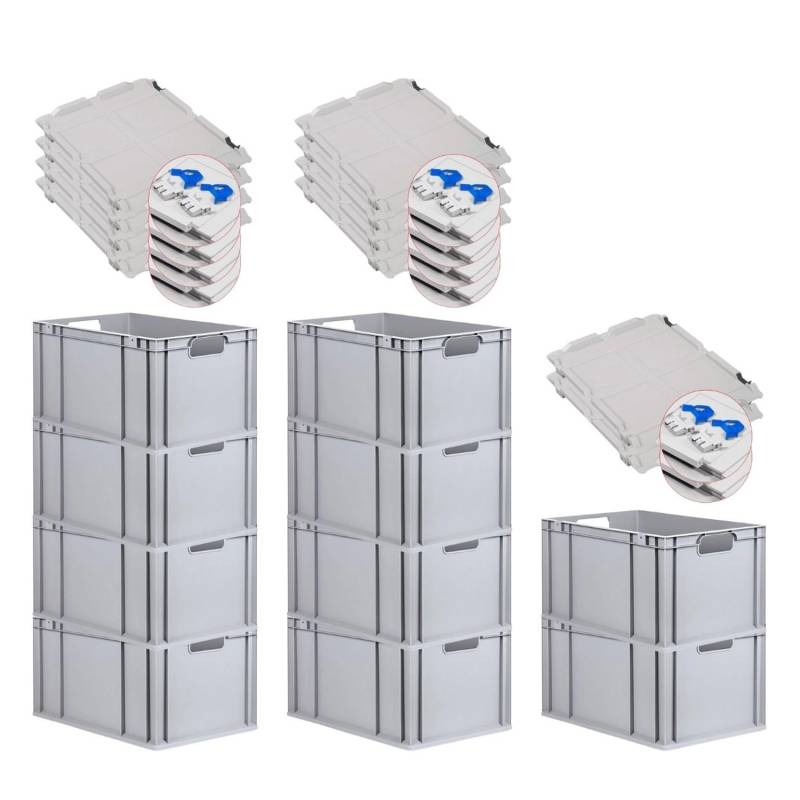 PROREGAL Spar Set 10x Eurobox Nextgen Economy Mit Scharnierdeckel & Blauen Schiebeschnappverschlüssen Griffe Offen HxBxT 32 x 40 x 60 cm 65 Liter von PROREGAL