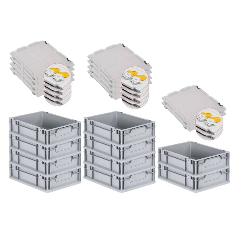 PROREGAL Spar Set 10x Eurobox Nextgen Economy Mit Scharnierdeckel & Gelben Schiebeschnappverschlüsse Griffe Geschlossen HxBxT 12 x 30 x 40 cm 11 Liter von PROREGAL