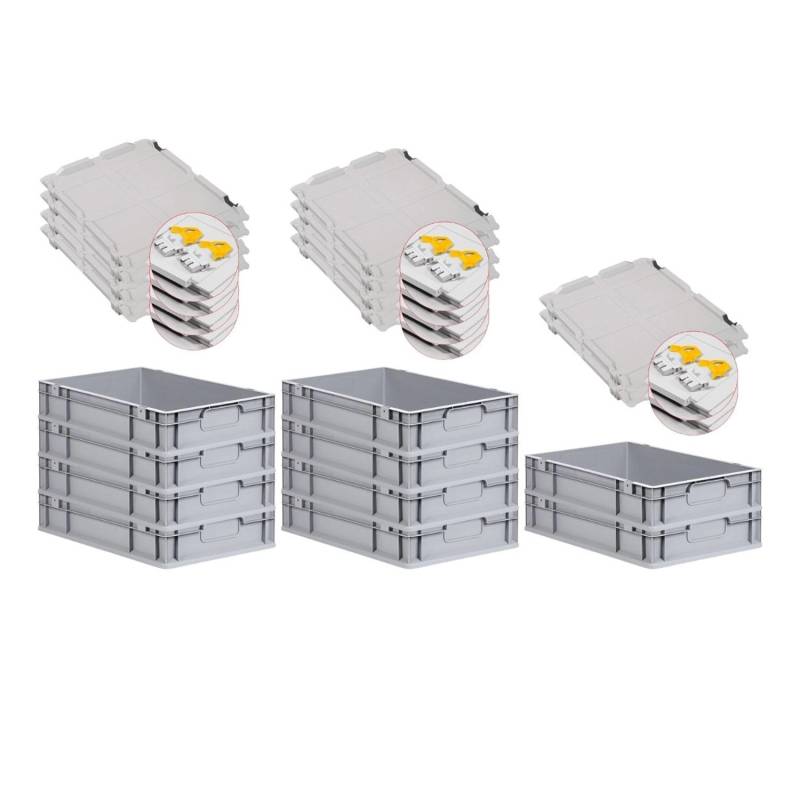 PROREGAL Spar Set 10x Eurobox Nextgen Economy Mit Scharnierdeckel & Gelben Schiebeschnappverschlüsse Griffe Geschlossen HxBxT 12 x 40 x 60 cm 23 Liter von PROREGAL