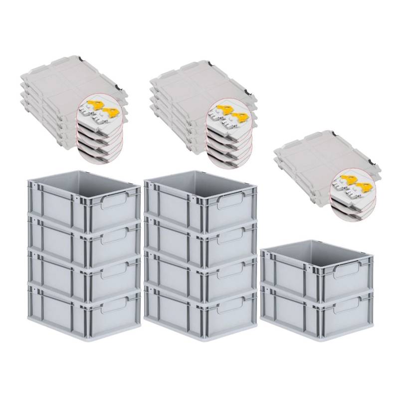 PROREGAL Spar Set 10x Eurobox Nextgen Economy Mit Scharnierdeckel & Gelben Schiebeschnappverschlüsse Griffe Geschlossen HxBxT 17 x 30 x 40 cm 16 Liter von PROREGAL