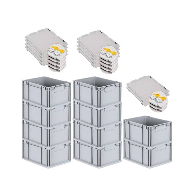PROREGAL Spar Set 10x Eurobox Nextgen Economy Mit Scharnierdeckel & Gelben Schiebeschnappverschlüsse Griffe Geschlossen HxBxT 22 x 30 x 40 cm 20 Liter von PROREGAL