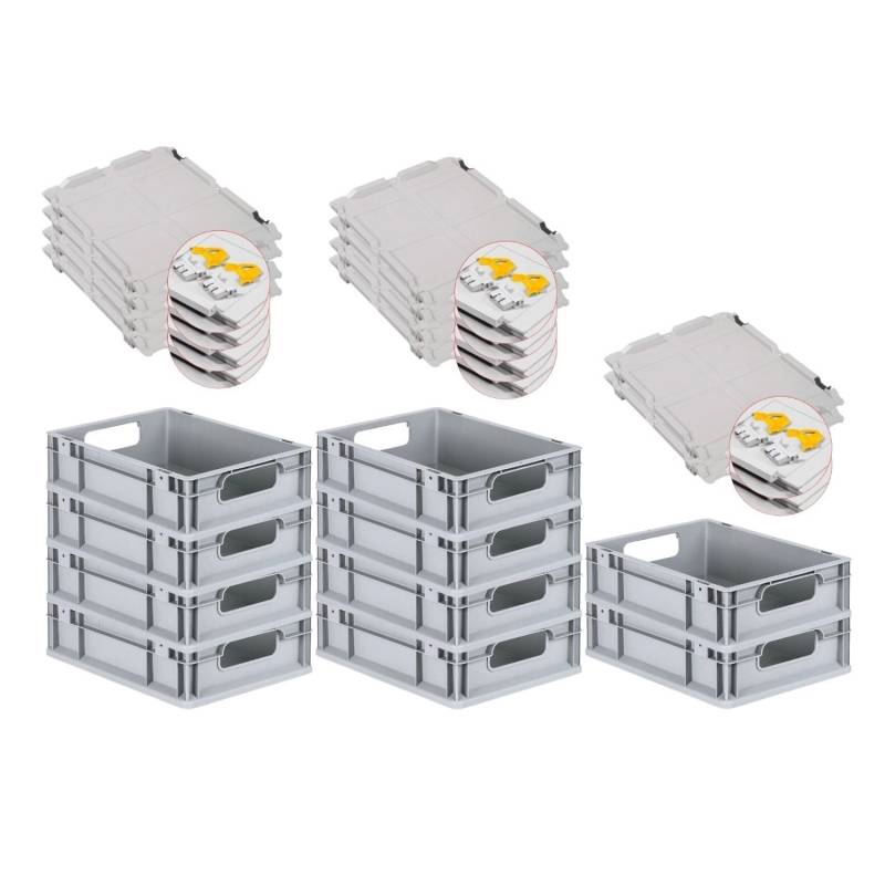 PROREGAL Spar Set 10x Eurobox Nextgen Economy Mit Scharnierdeckel & Gelben Schiebeschnappverschlüssen Griffe Offen HxBxT 12 x 30 x 40 cm 11 Liter von PROREGAL