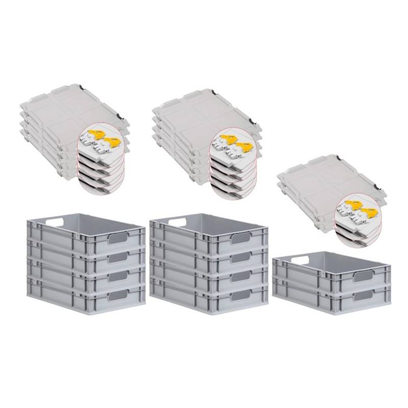 PROREGAL Spar Set 10x Eurobox Nextgen Economy Mit Scharnierdeckel & Gelben Schiebeschnappverschlüssen Griffe Offen HxBxT 12 x 40 x 60 cm 23 Liter von PROREGAL