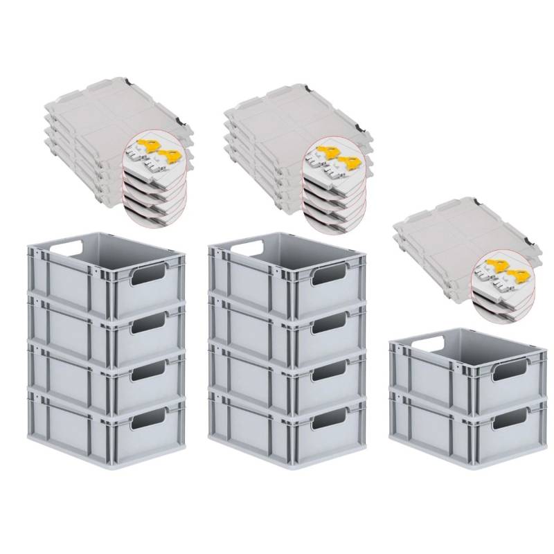 PROREGAL Spar Set 10x Eurobox Nextgen Economy Mit Scharnierdeckel & Gelben Schiebeschnappverschlüssen Griffe Offen HxBxT 17 x 30 x 40 cm 16 Liter von PROREGAL