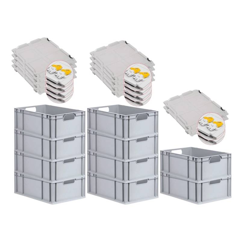 PROREGAL Spar Set 10x Eurobox Nextgen Economy Mit Scharnierdeckel & Gelben Schiebeschnappverschlüssen Griffe Offen HxBxT 22 x 40 x 60 cm 44 Liter von PROREGAL