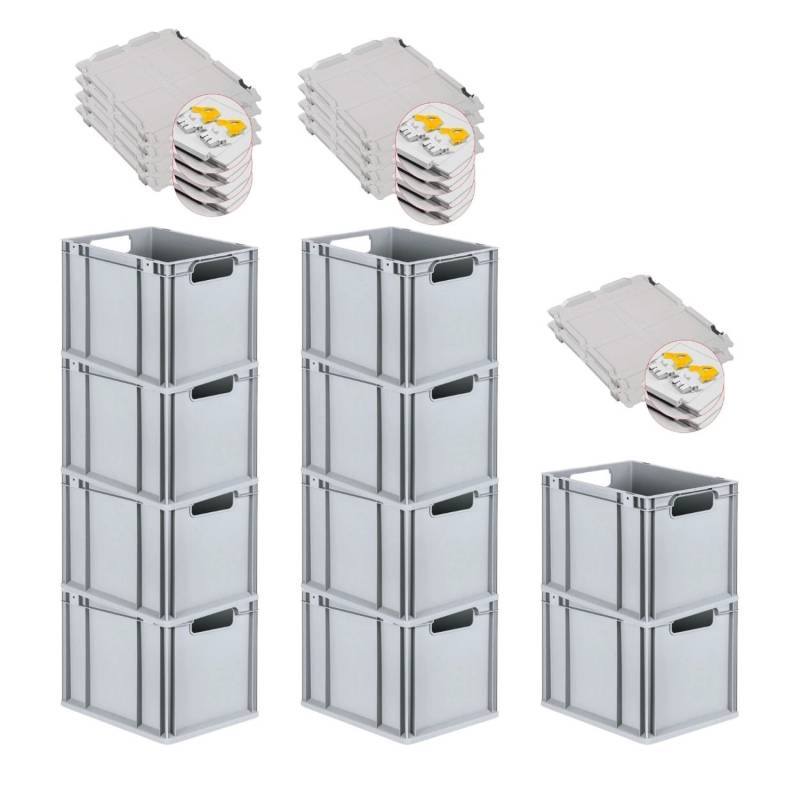 PROREGAL Spar Set 10x Eurobox Nextgen Economy Mit Scharnierdeckel & Gelben Schiebeschnappverschlüssen Griffe Offen HxBxT 32 x 30 x 40 cm 30 Liter von PROREGAL