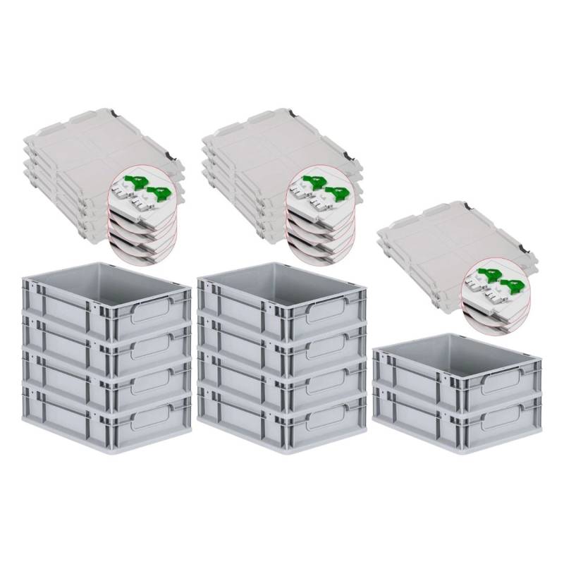 PROREGAL Spar Set 10x Eurobox Nextgen Economy Mit Scharnierdeckel & Grünen Schiebeschnappverschlüssen Griffe Geschlossen HxBxT 12 x 30 x 40 cm von PROREGAL