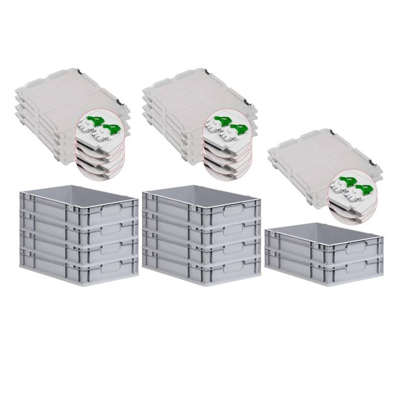 PROREGAL Spar Set 10x Eurobox Nextgen Economy Mit Scharnierdeckel & Grünen Schiebeschnappverschlüssen Griffe Geschlossen HxBxT 12 x 40 x 60 cm von PROREGAL