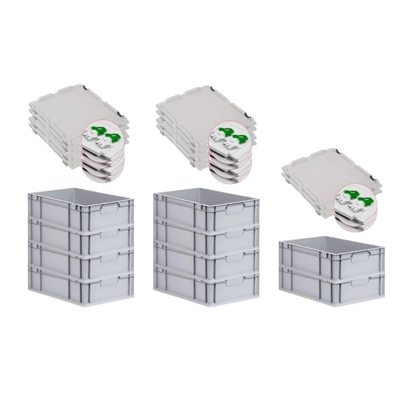 PROREGAL Spar Set 10x Eurobox Nextgen Economy Mit Scharnierdeckel & Grünen Schiebeschnappverschlüssen Griffe Geschlossen HxBxT 17 x 40 x 60 cm von PROREGAL