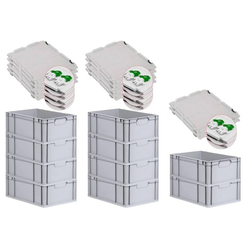 PROREGAL Spar Set 10x Eurobox Nextgen Economy Mit Scharnierdeckel & Grünen Schiebeschnappverschlüssen Griffe Geschlossen HxBxT 22 x 40 x 60 cm von PROREGAL