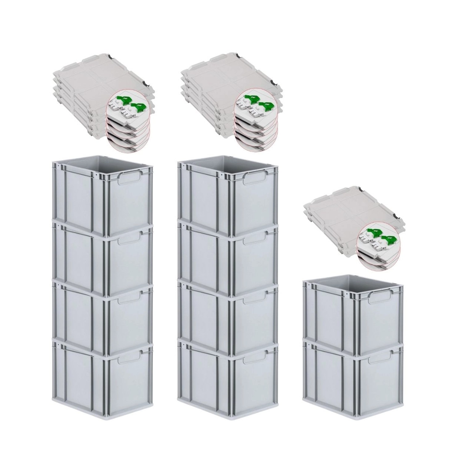 PROREGAL Spar Set 10x Eurobox Nextgen Economy Mit Scharnierdeckel & Grünen Schiebeschnappverschlüssen Griffe Geschlossen HxBxT 32 x 30 x 40 cm PROREGAL Spar Set 10x Eurobox Nextgen Economy Mit Scharnierdeckel & Grünen Schiebeschnappverschlüssen Griffe Geschlossen HxBxT 32 x 30 x 40 cm von PROREGAL
