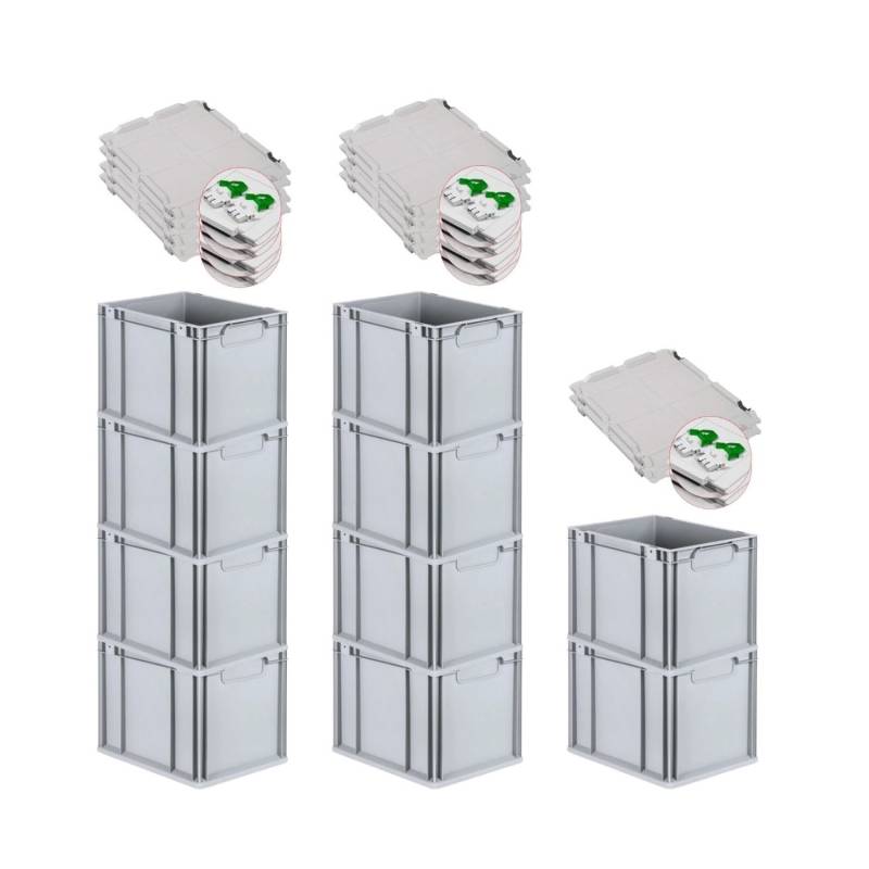 PROREGAL Spar Set 10x Eurobox Nextgen Economy Mit Scharnierdeckel & Grünen Schiebeschnappverschlüssen Griffe Geschlossen HxBxT 32 x 30 x 40 cm von PROREGAL