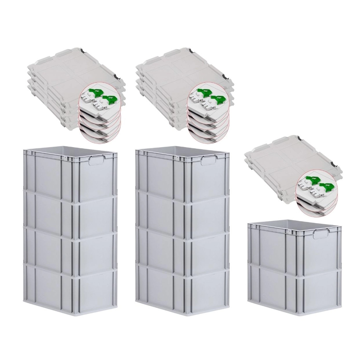 PROREGAL Spar Set 10x Eurobox Nextgen Economy Mit Scharnierdeckel & Grünen Schiebeschnappverschlüssen Griffe Geschlossen HxBxT 32 x 40 x 60 cm von PROREGAL