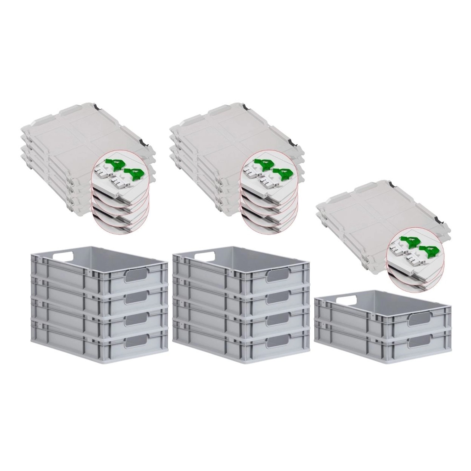PROREGAL Spar Set 10x Eurobox Nextgen Economy Mit Scharnierdeckel & Grünen Schiebeschnappverschlüssen Griffe Offen HxBxT 12 x 40 x 60 cm 23 Liter PROREGAL Spar Set 10x Eurobox Nextgen Economy Mit Scharnierdeckel & Grünen Schiebeschnappverschlüssen Griffe Offen HxBxT 12 x 40 x 60 cm 23 Liter von PROREGAL