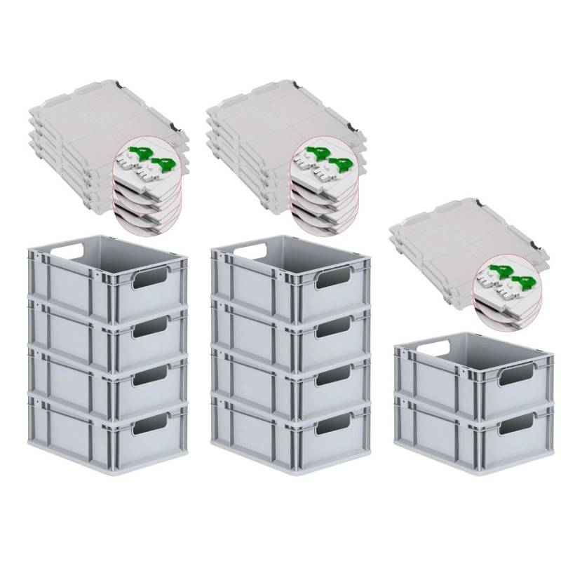 PROREGAL Spar Set 10x Eurobox Nextgen Economy Mit Scharnierdeckel & Grünen Schiebeschnappverschlüssen Griffe Offen HxBxT 17 x 30 x 40 cm 16 Liter von PROREGAL