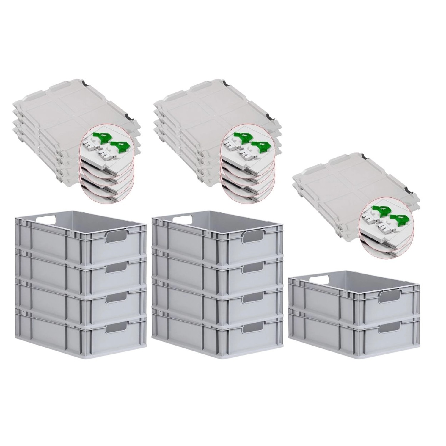PROREGAL Spar Set 10x Eurobox Nextgen Economy Mit Scharnierdeckel & Grünen Schiebeschnappverschlüssen Griffe Offen HxBxT 17 x 40 x 60 cm 34 Liter PROREGAL Spar Set 10x Eurobox Nextgen Economy Mit Scharnierdeckel & Grünen Schiebeschnappverschlüssen Griffe Offen HxBxT 17 x 40 x 60 cm 34 Liter von PROREGAL