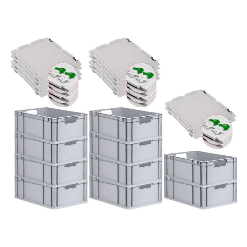 PROREGAL Spar Set 10x Eurobox Nextgen Economy Mit Scharnierdeckel & Grünen Schiebeschnappverschlüssen Griffe Offen HxBxT 22 x 40 x 60 cm 44 Liter von PROREGAL