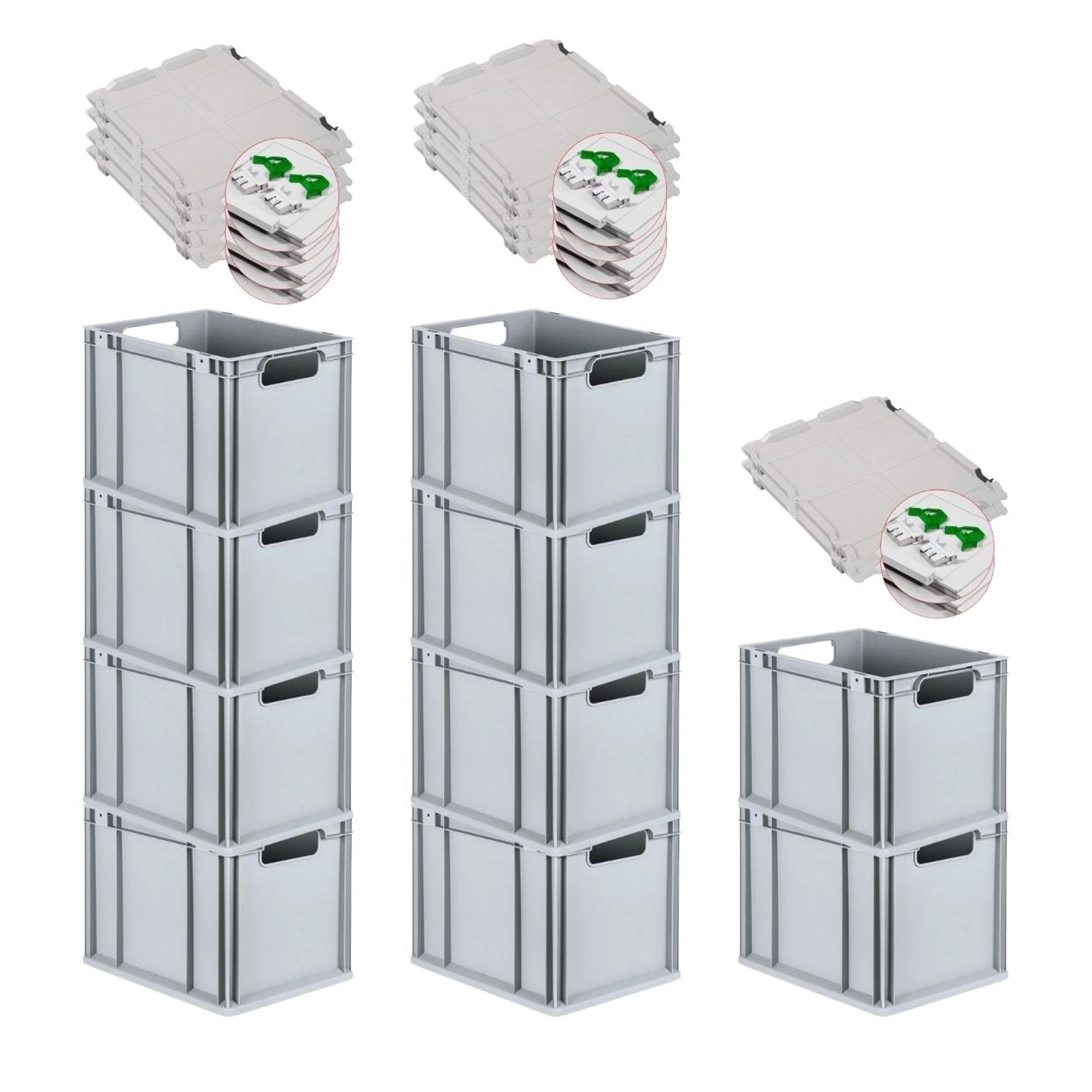 PROREGAL Spar Set 10x Eurobox Nextgen Economy Mit Scharnierdeckel & Grünen Schiebeschnappverschlüssen Griffe Offen HxBxT 32 x 30 x 40 cm 30 Liter PROREGAL Spar Set 10x Eurobox Nextgen Economy Mit Scharnierdeckel & Grünen Schiebeschnappverschlüssen Griffe Offen HxBxT 32 x 30 x 40 cm 30 Liter von PROREGAL