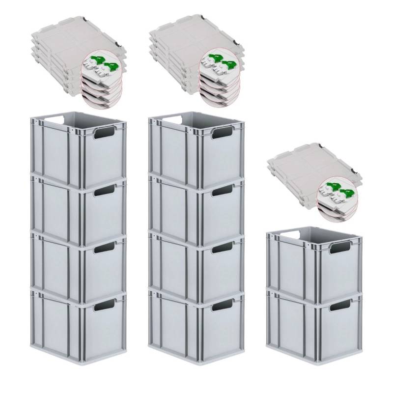 PROREGAL Spar Set 10x Eurobox Nextgen Economy Mit Scharnierdeckel & Grünen Schiebeschnappverschlüssen Griffe Offen HxBxT 32 x 30 x 40 cm 30 Liter von PROREGAL