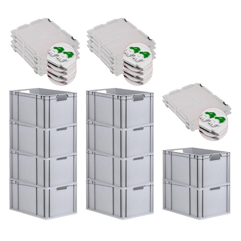 PROREGAL Spar Set 10x Eurobox Nextgen Economy Mit Scharnierdeckel & Grünen Schiebeschnappverschlüssen Griffe Offen HxBxT 32 x 40 x 60 cm 65 Liter von PROREGAL