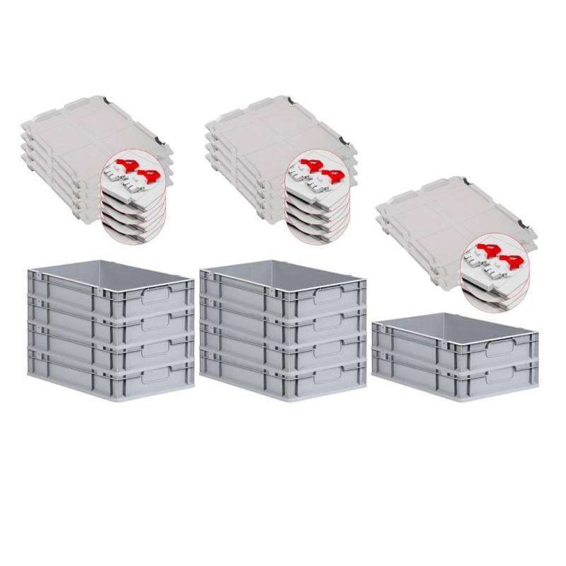 PROREGAL Spar Set 10x Eurobox Nextgen Economy Mit Scharnierdeckel & Roten Schiebeschnappverschlüsse Griffe Geschlossen HxBxT 12 x 40 x 60 cm 23 Liter von PROREGAL