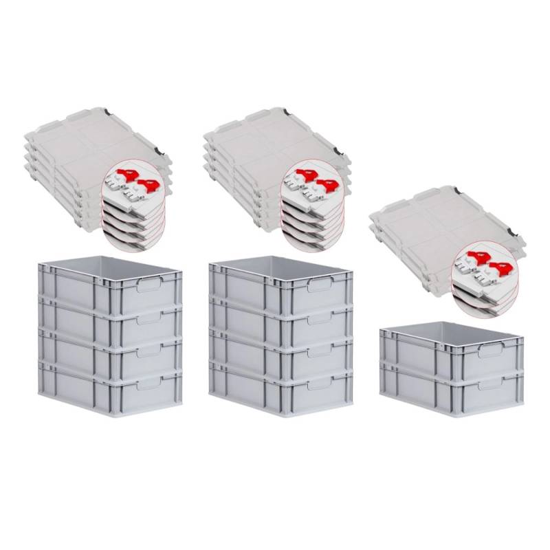 PROREGAL Spar Set 10x Eurobox Nextgen Economy Mit Scharnierdeckel & Roten Schiebeschnappverschlüsse Griffe Geschlossen HxBxT 17 x 40 x 60 cm 34 Liter von PROREGAL