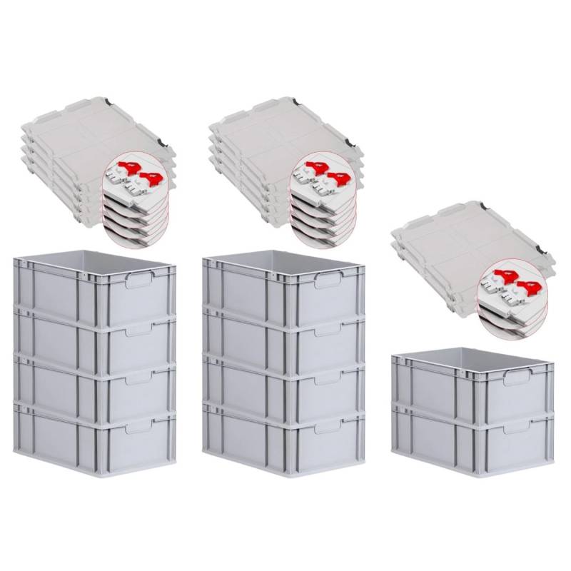 PROREGAL Spar Set 10x Eurobox Nextgen Economy Mit Scharnierdeckel & Roten Schiebeschnappverschlüsse Griffe Geschlossen HxBxT 22 x 40 x 60 cm 44 Liter von PROREGAL