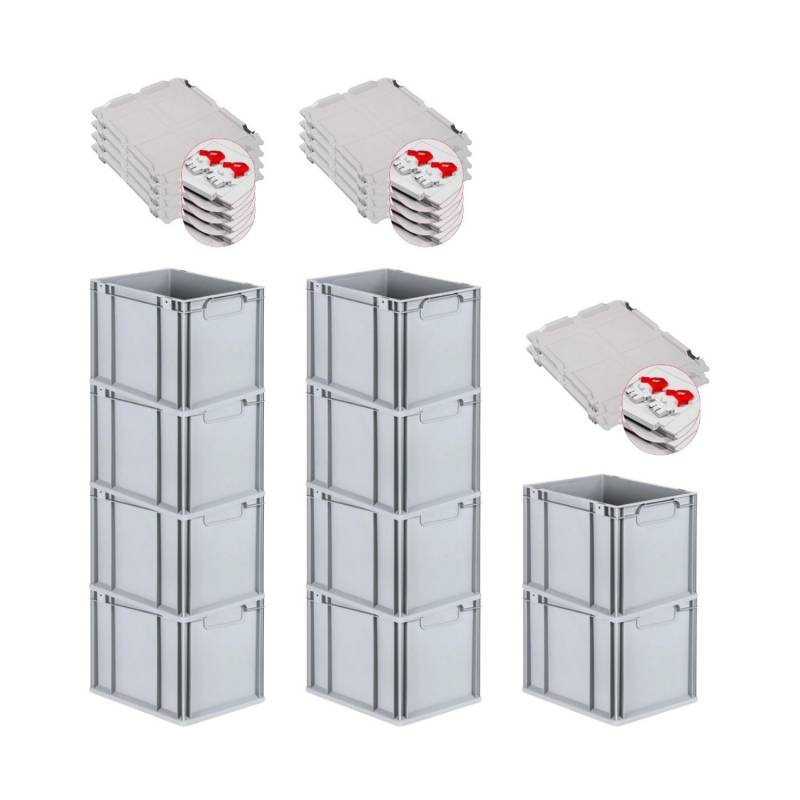 PROREGAL Spar Set 10x Eurobox Nextgen Economy Mit Scharnierdeckel & Roten Schiebeschnappverschlüsse Griffe Geschlossen HxBxT 32 x 30 x 40 cm 30 Liter von PROREGAL