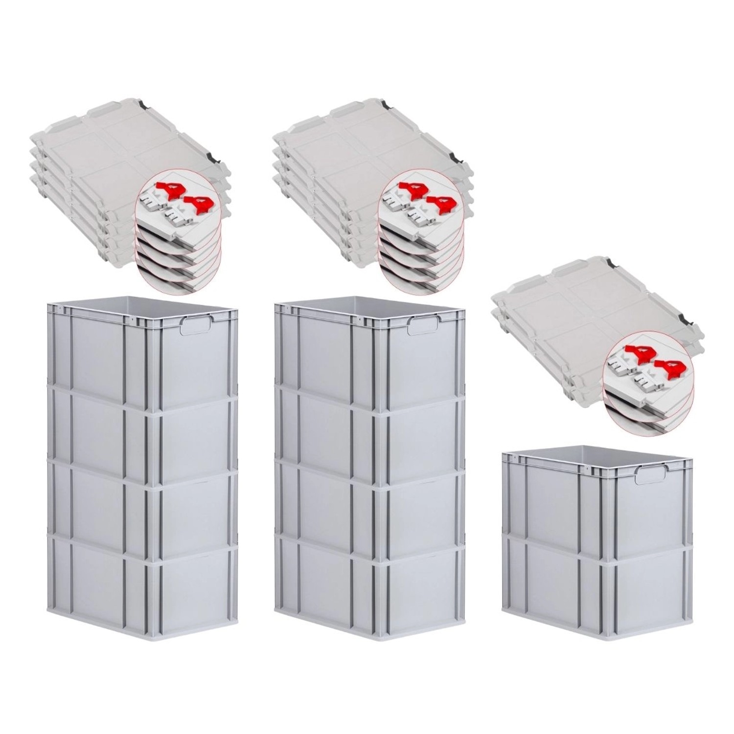 PROREGAL Spar Set 10x Eurobox Nextgen Economy Mit Scharnierdeckel & Roten Schiebeschnappverschlüsse Griffe Geschlossen HxBxT 32 x 40 x 60 cm 65 Liter PROREGAL Spar Set 10x Eurobox Nextgen Economy Mit Scharnierdeckel & Roten Schiebeschnappverschlüsse Griffe Geschlossen HxBxT 32 x 40 x 60 cm 65 Liter von PROREGAL