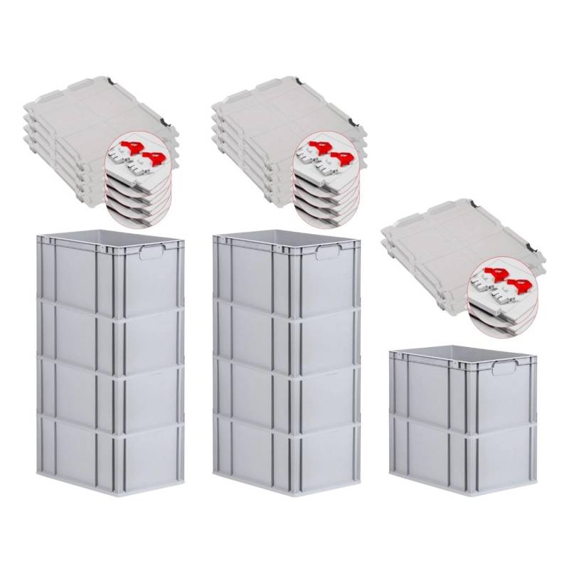 PROREGAL Spar Set 10x Eurobox Nextgen Economy Mit Scharnierdeckel & Roten Schiebeschnappverschlüsse Griffe Geschlossen HxBxT 32 x 40 x 60 cm 65 Liter von PROREGAL
