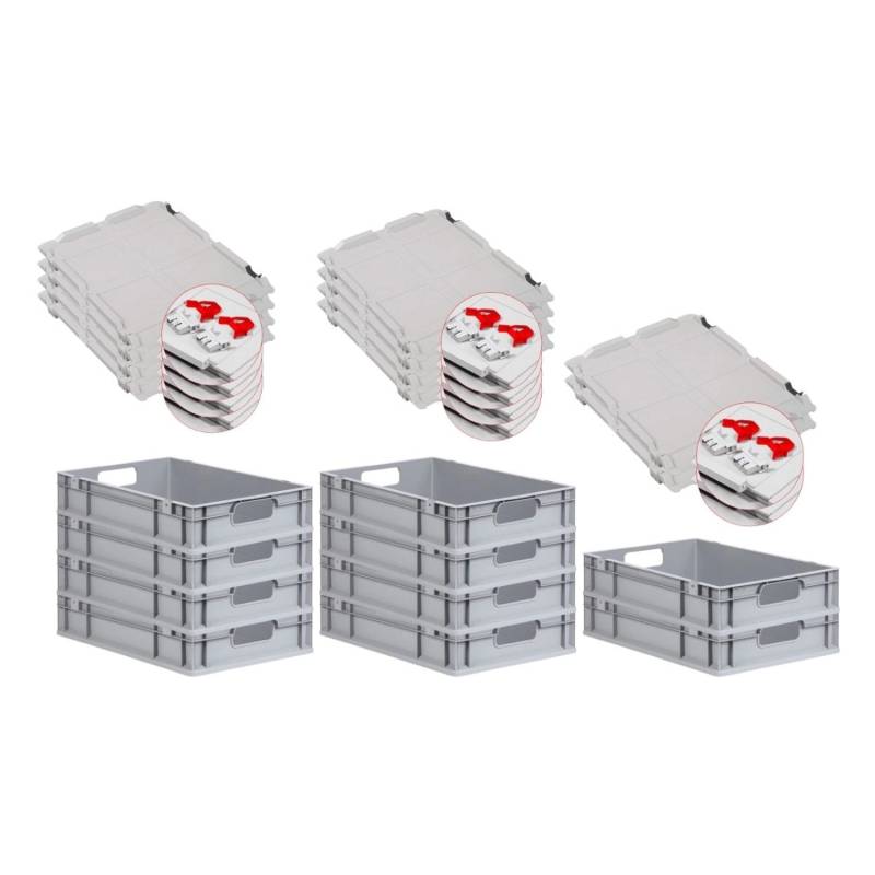 PROREGAL Spar Set 10x Eurobox Nextgen Economy Mit Scharnierdeckel & Roten Schiebeschnappverschlüssen Griffe Offen HxBxT 12 x 40 x 60 cm 23 Liter von PROREGAL