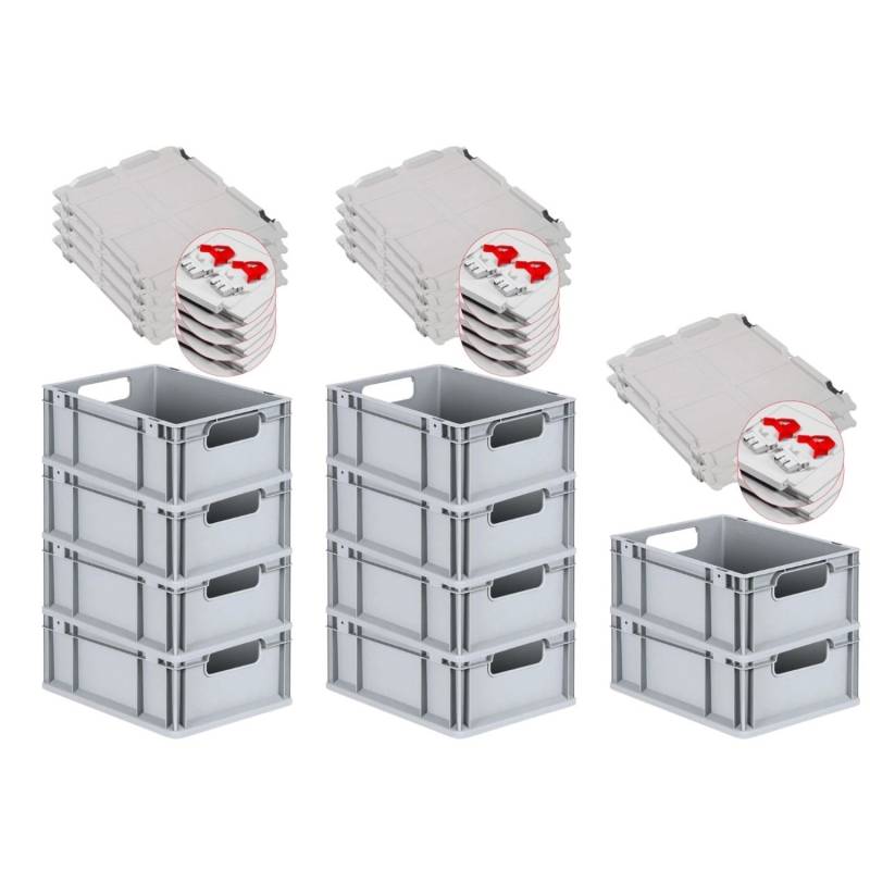 PROREGAL Spar Set 10x Eurobox Nextgen Economy Mit Scharnierdeckel & Roten Schiebeschnappverschlüssen Griffe Offen HxBxT 17 x 30 x 40 cm 16 Liter von PROREGAL