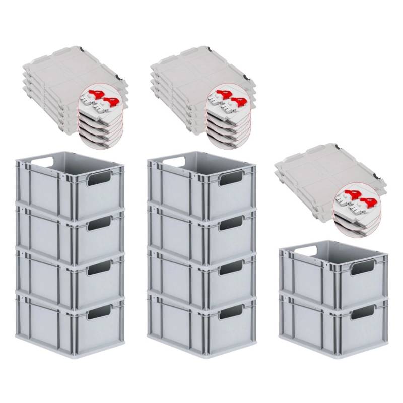 PROREGAL Spar Set 10x Eurobox Nextgen Economy Mit Scharnierdeckel & Roten Schiebeschnappverschlüssen Griffe Offen HxBxT 22 x 30 x 40 cm 20 Liter von PROREGAL