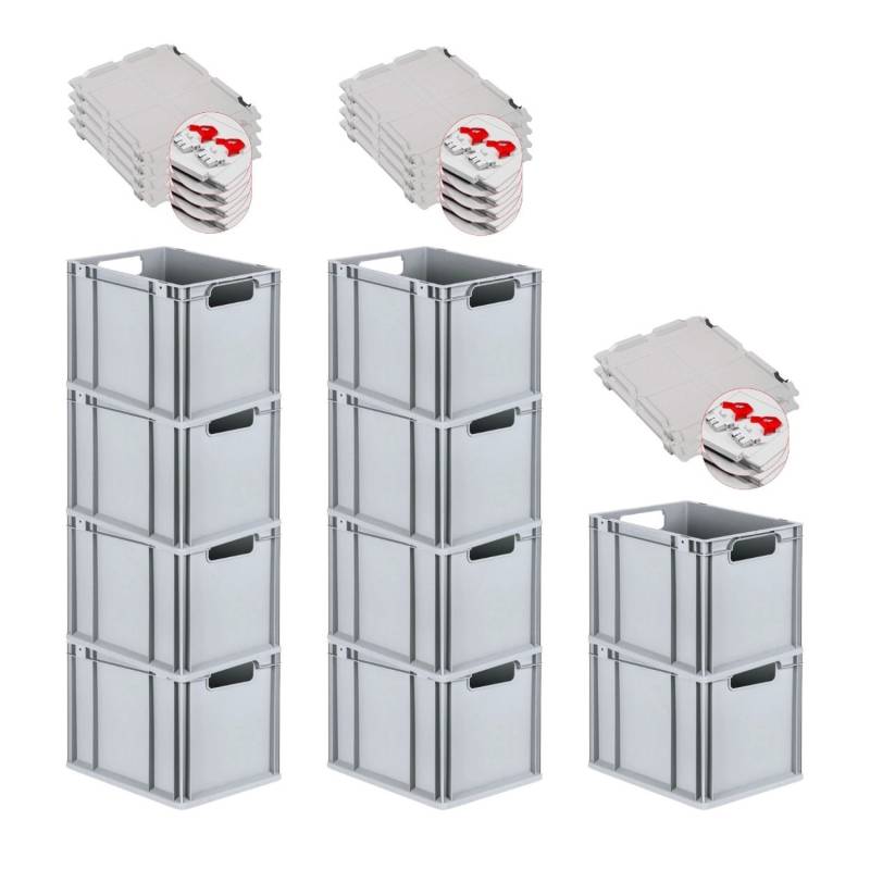 PROREGAL Spar Set 10x Eurobox Nextgen Economy Mit Scharnierdeckel & Roten Schiebeschnappverschlüssen Griffe Offen HxBxT 32 x 30 x 40 cm 30 Liter von PROREGAL