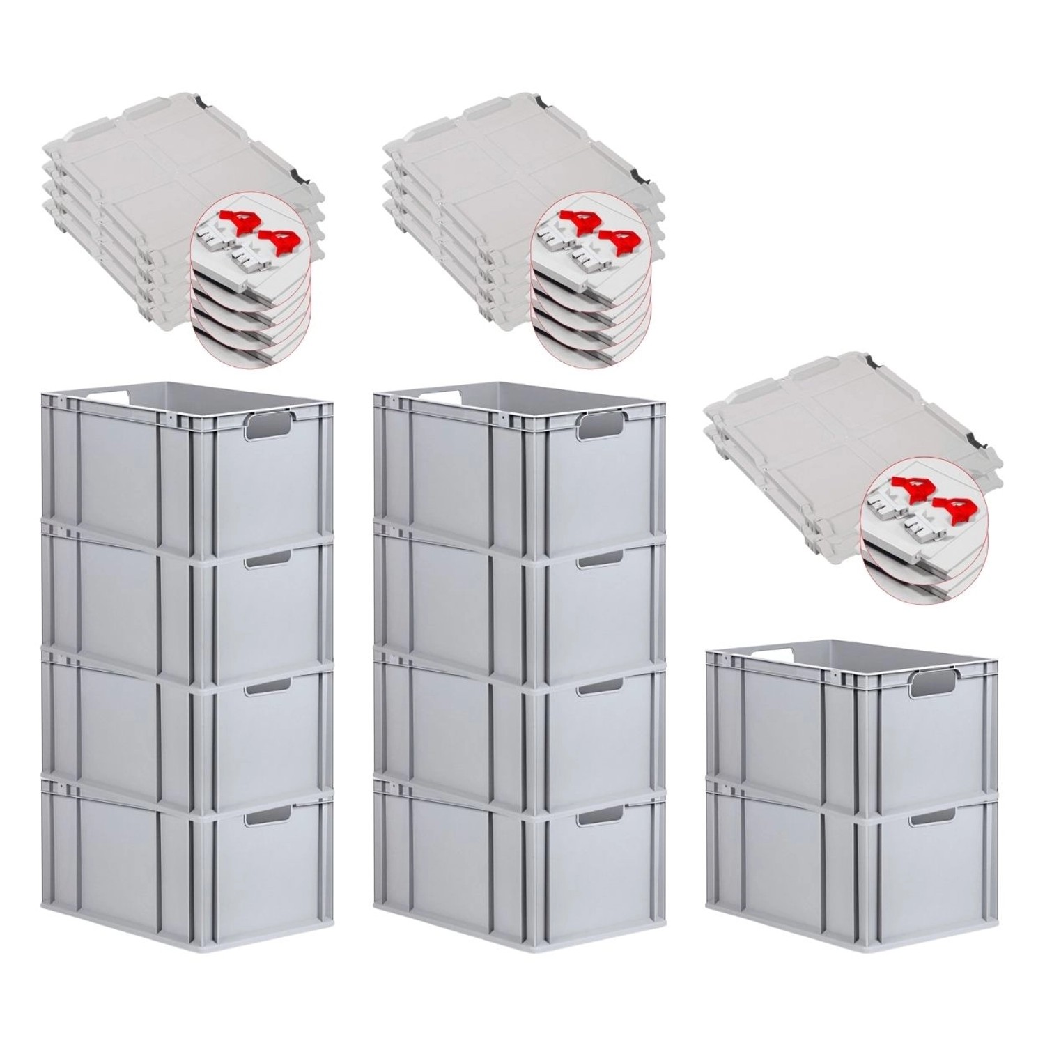 PROREGAL Spar Set 10x Eurobox Nextgen Economy Mit Scharnierdeckel & Roten Schiebeschnappverschlüssen Griffe Offen HxBxT 32 x 40 x 60 cm 65 Liter PROREGAL Spar Set 10x Eurobox Nextgen Economy Mit Scharnierdeckel & Roten Schiebeschnappverschlüssen Griffe Offen HxBxT 32 x 40 x 60 cm 65 Liter von PROREGAL