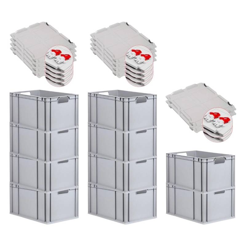 PROREGAL Spar Set 10x Eurobox Nextgen Economy Mit Scharnierdeckel & Roten Schiebeschnappverschlüssen Griffe Offen HxBxT 32 x 40 x 60 cm 65 Liter von PROREGAL